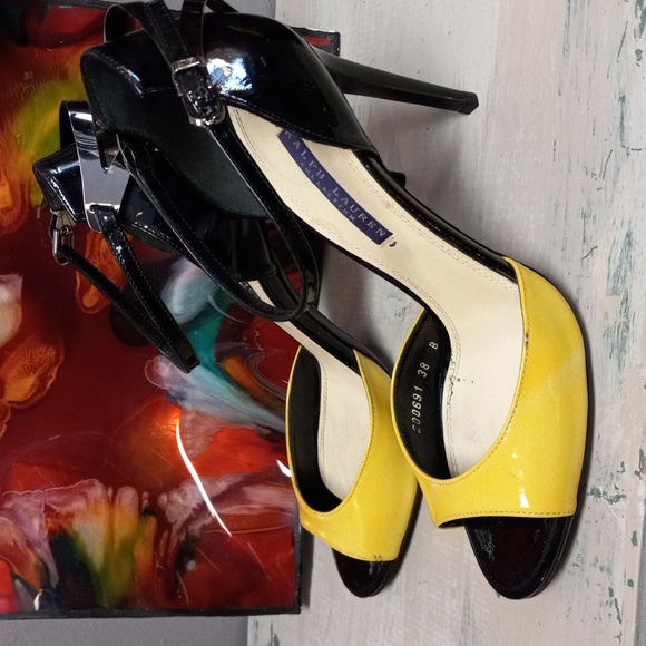 RALPH LAUREN COLLECTION Purple Label Black and Yellow Heels - Picture 11 of 12